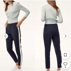 Aritzia Babaton navy blue cream stripes stripes pull-on Conan Pants Terado sz 10